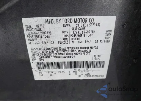 2016 Ford Edge Se from USA, damaged, VIN 2FMPK3G90GBC16594